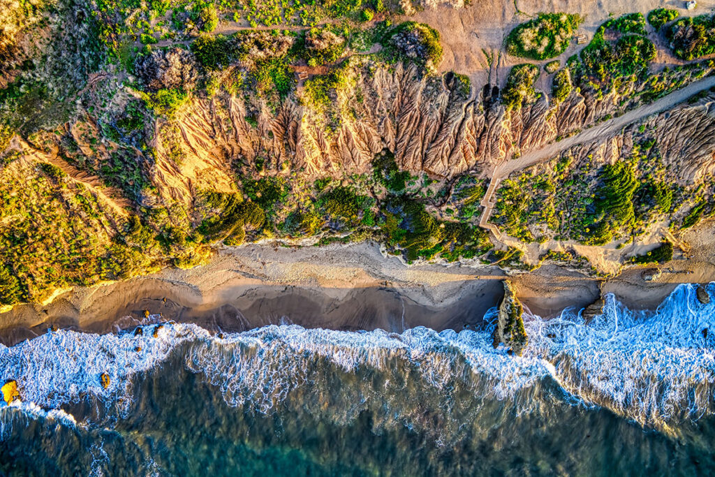 Aerial shot of El Matador Beach in Malibu, California
