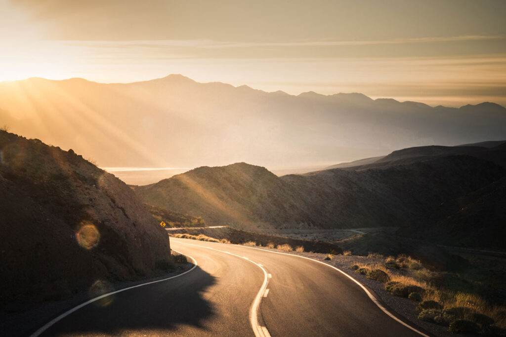 Scenic view of Amargosa Mountains from highway travelling into Death Valley National Park.