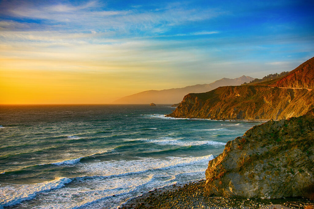 Sunset over California coast