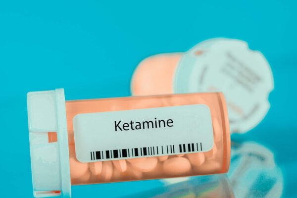 Orange pill bottle of ketamine drug