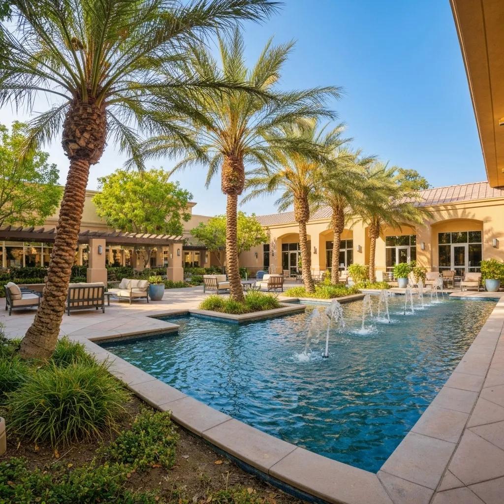Rehabilitation center in Southern California with serene outdoor space and calming features