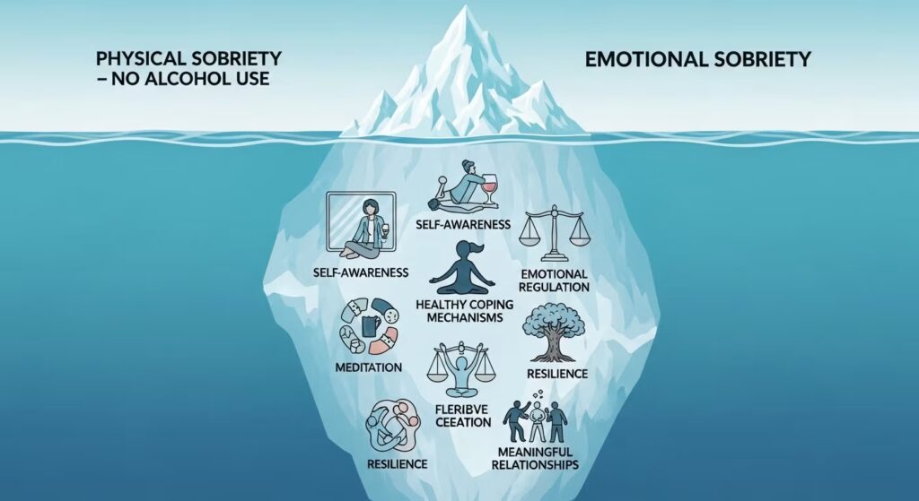 Physical sobriety is just the tip of the iceberg. True recovery involves achieving emotional sobriety, which addresses not only the underlying issues driving addiction but also the psychological aspects that contribute to lasting change.