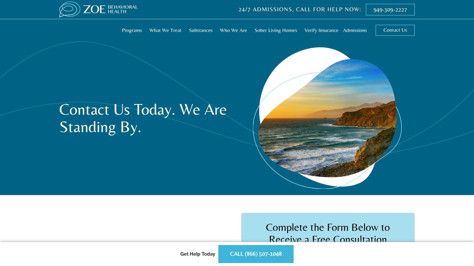 Screenshot from https://zoerecovery.com/contact-us/