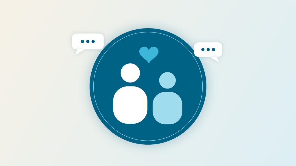 Illustration of two people talking, representing a family helping a loved one into rehab